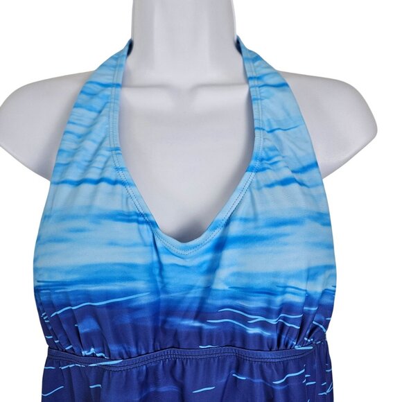 Rekita Womens Plus XXL Blue Ombre Tankini Swimsuit Skirt Bottom Adj Halter Neck - Picture 4 of 11